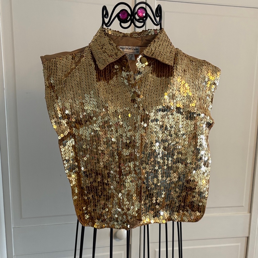 Gold Sequin Button Down Shirt